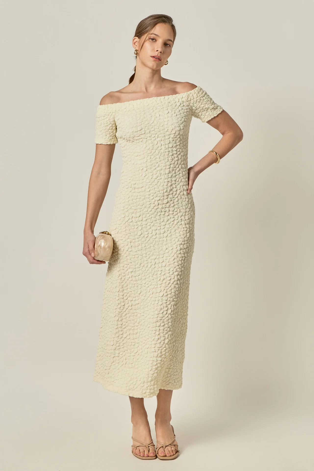 Off-Shoulder Bouclé Knit Midi Dress - Image 6