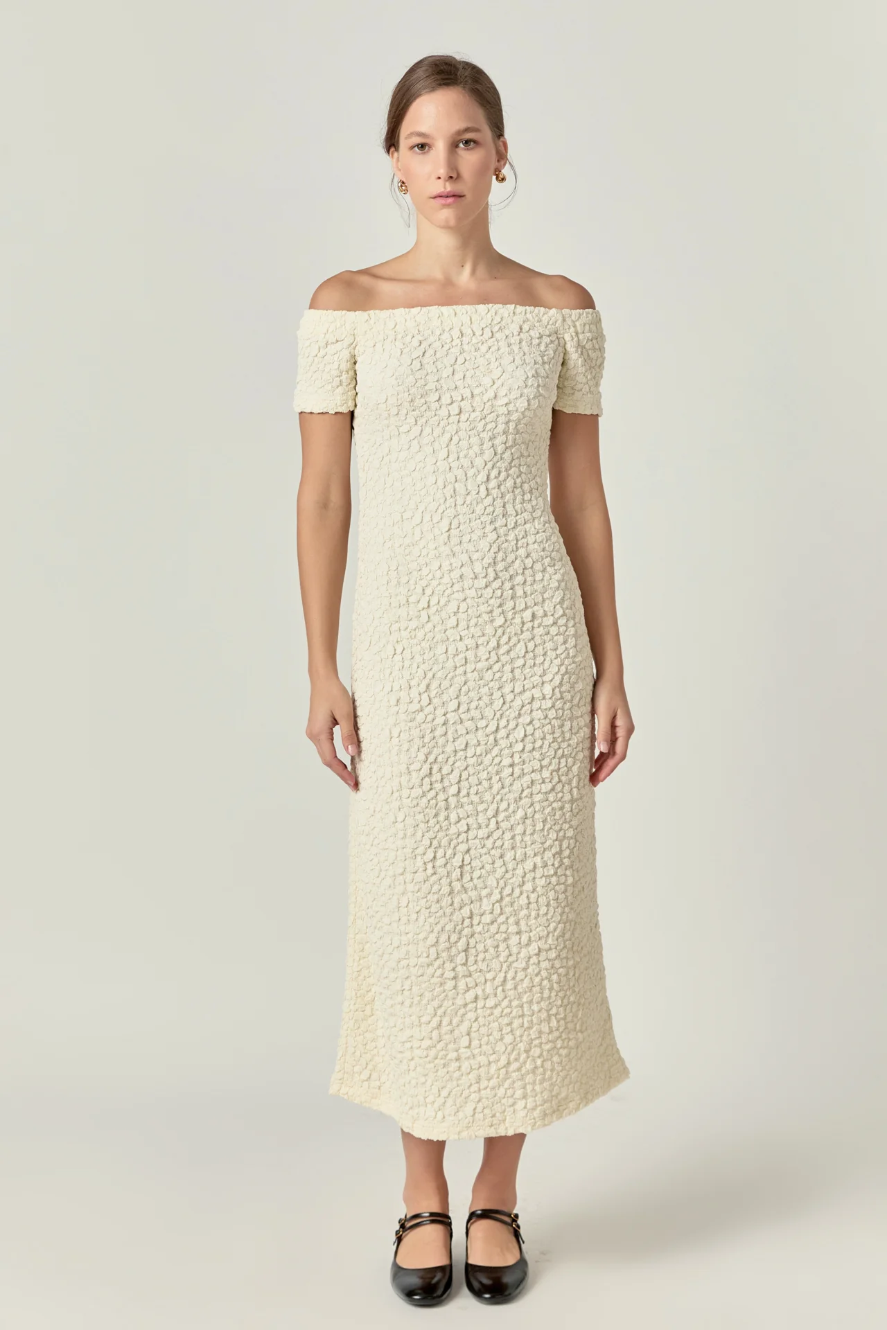 Off-Shoulder Bouclé Knit Midi Dress - Image 7