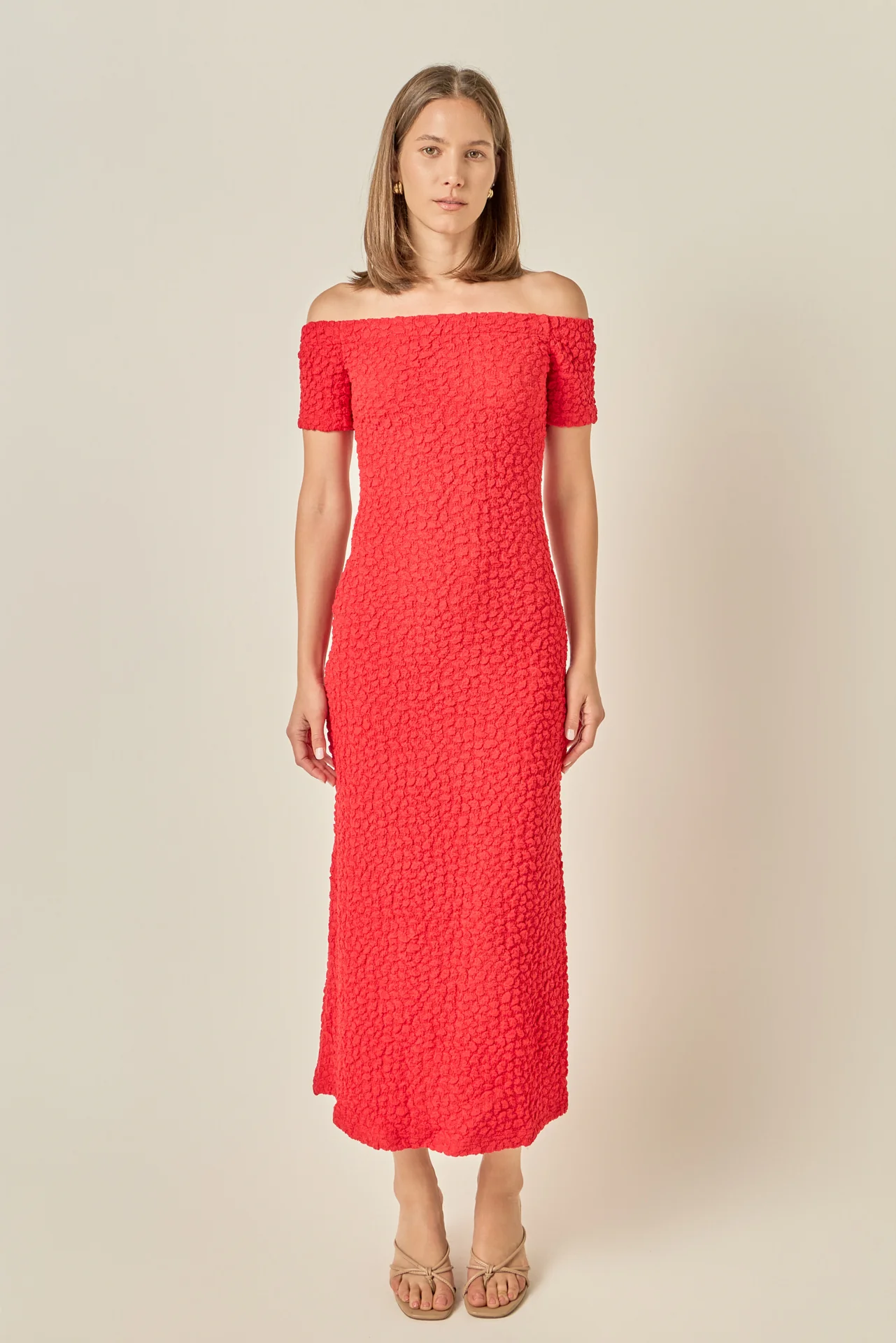 Off-Shoulder Bouclé Knit Midi Dress - Image 8