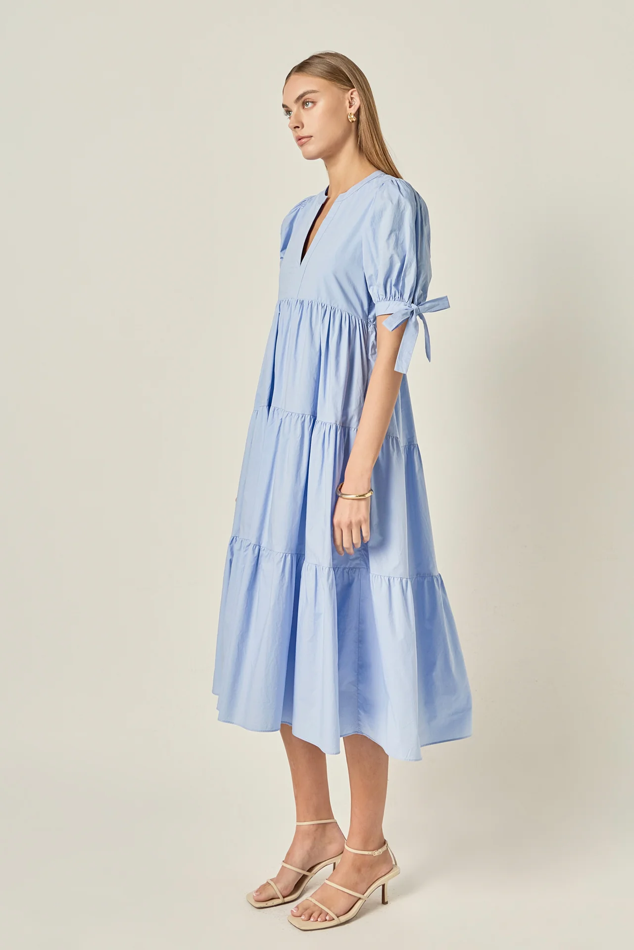 Tiered Midi Dress with Bow-Tie Sleeves - Image 11