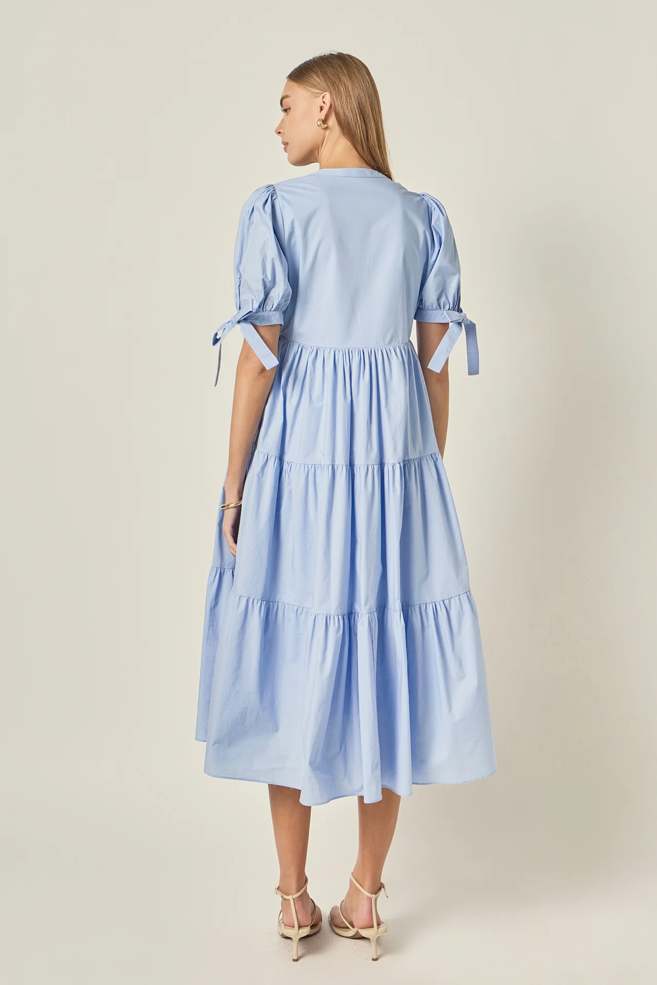 Tiered Midi Dress with Bow-Tie Sleeves - Image 12