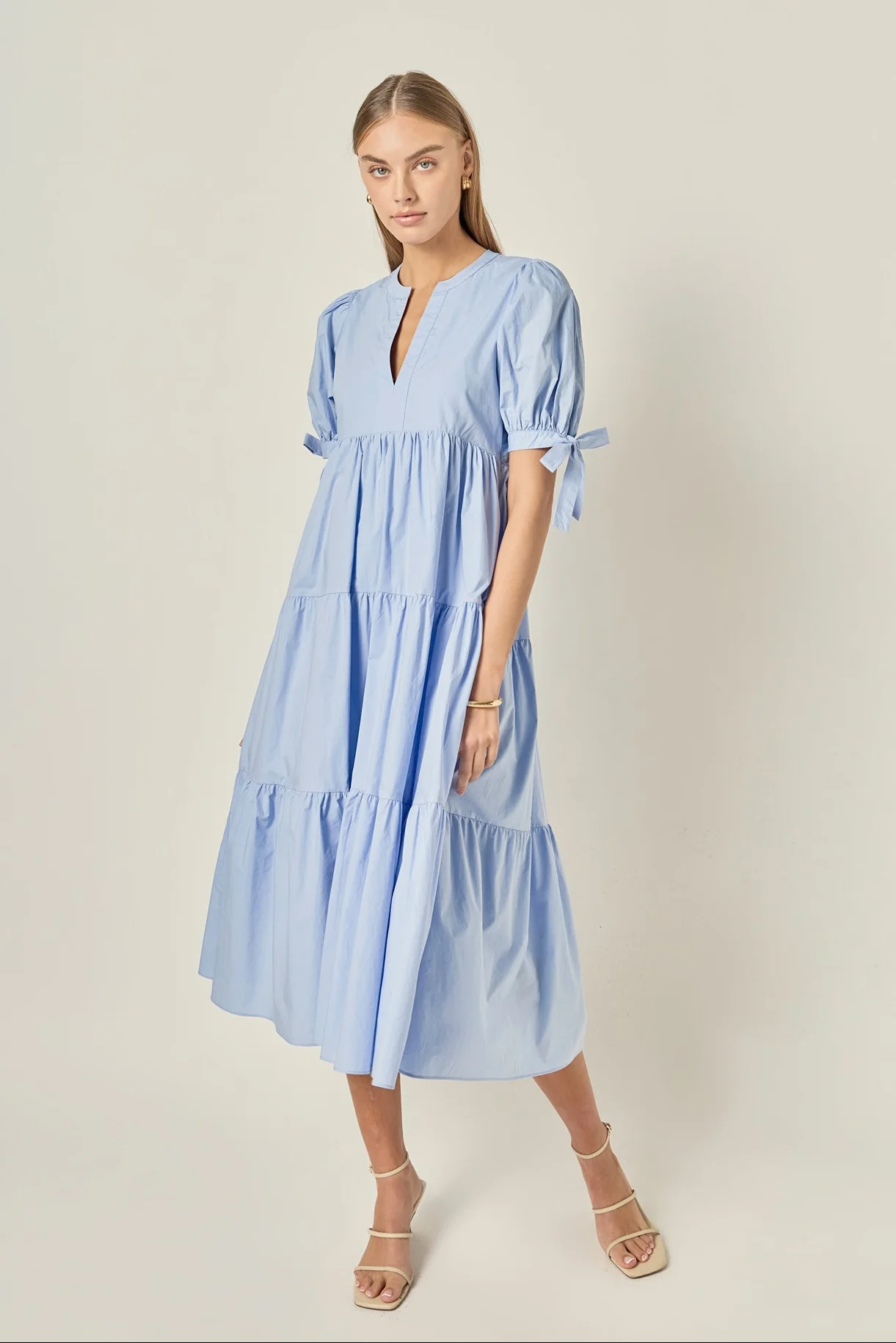 Tiered Midi Dress with Bow-Tie Sleeves - Image 13