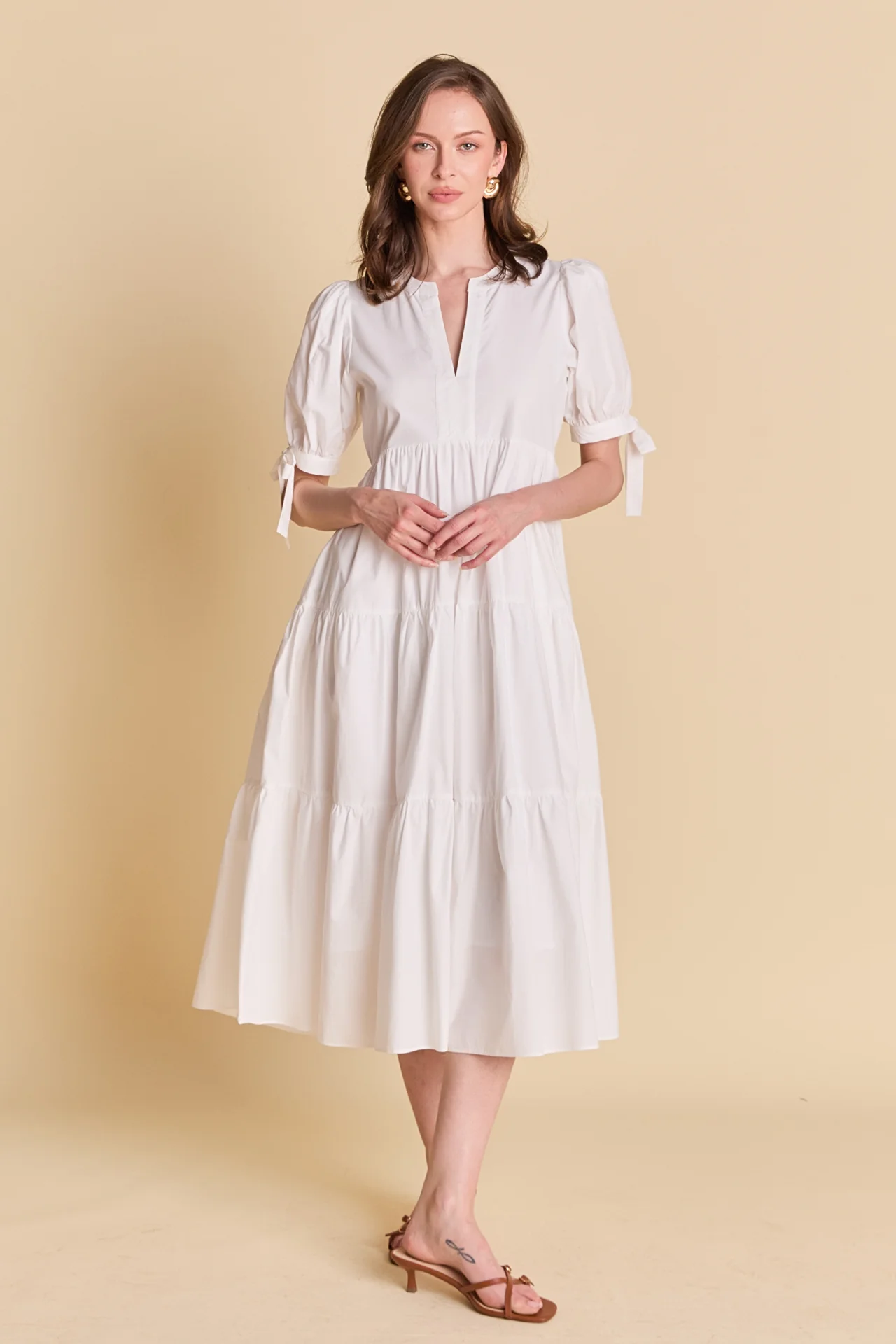 Tiered Midi Dress with Bow-Tie Sleeves - Image 8