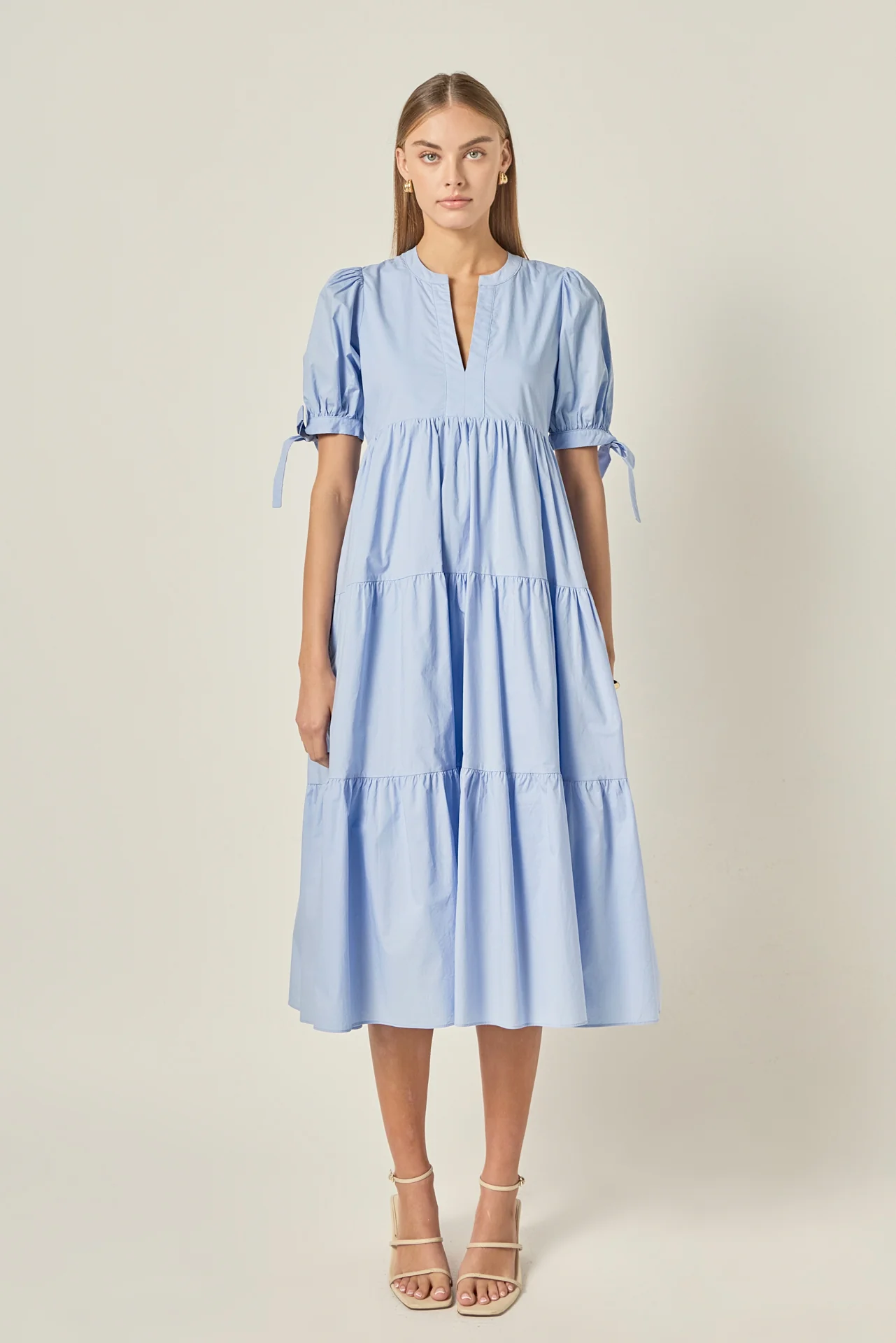 Tiered Midi Dress with Bow-Tie Sleeves - Image 9
